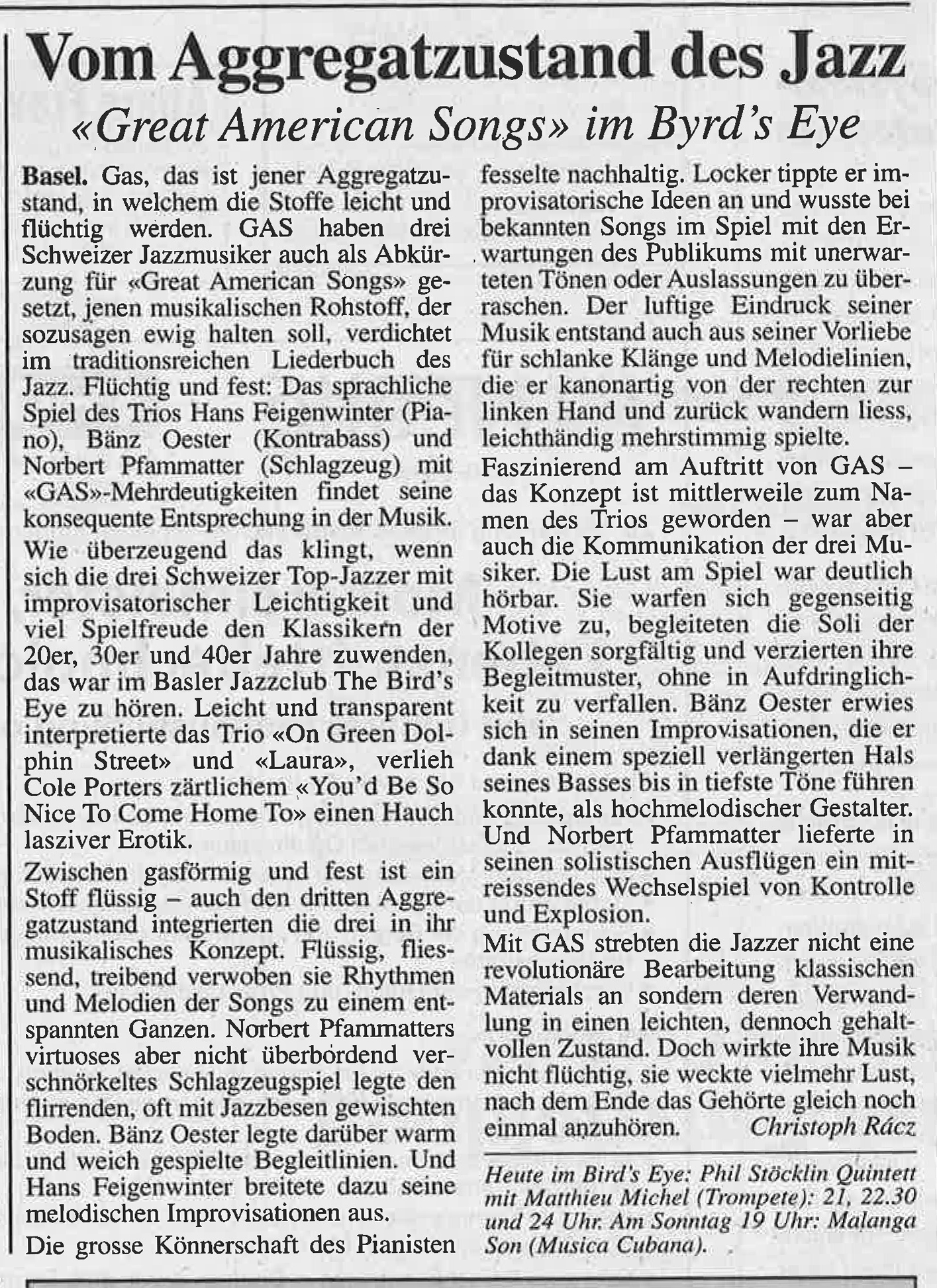 Hans Feigenwinter, Bänz Öster, Norbert Pfammatter – Review