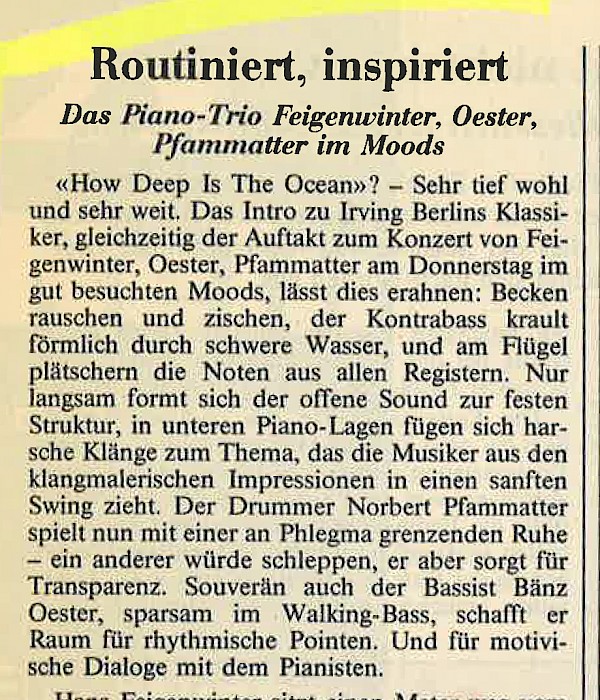 Hans Feigenwinter, Bänz Öster, Norbert Pfammatter – Review