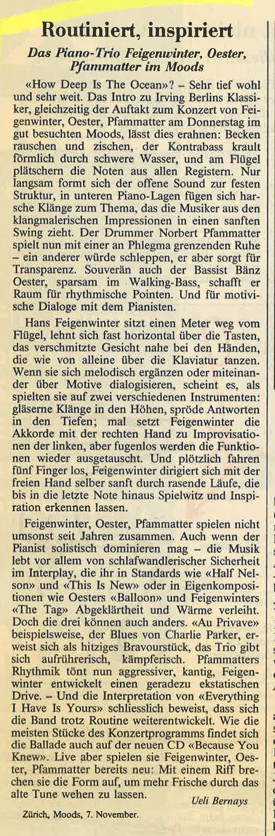 Hans Feigenwinter, Bänz Öster, Norbert Pfammatter – Review