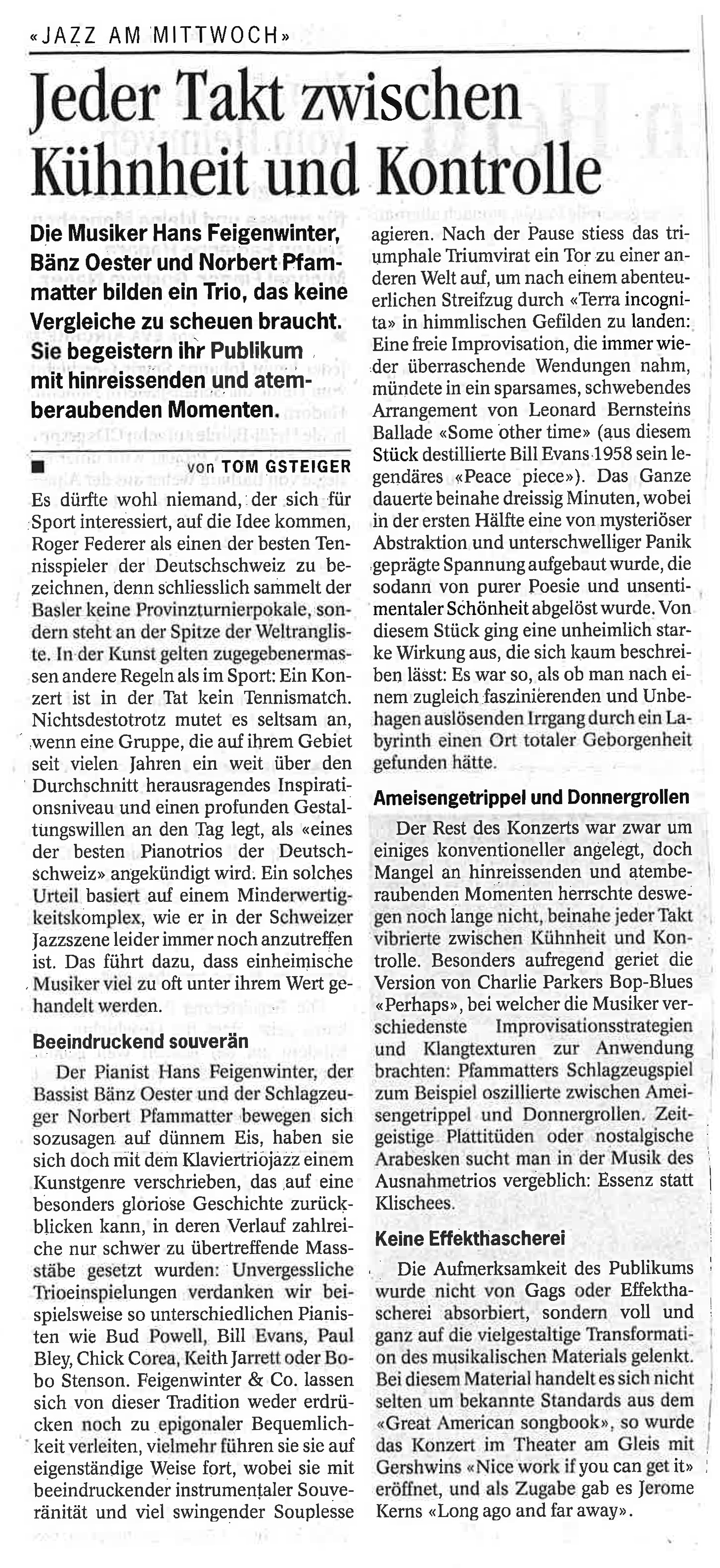Hans Feigenwinter, Bänz Öster, Norbert Pfammatter – Review